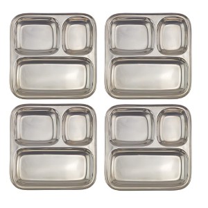 Darware Stainless Steel Divided Plates/Compartment Trays 4pk; Inches Oblong 3-Section Mini Mess Trays for Lunches, Kids, Portion Control & More - 1 of 4