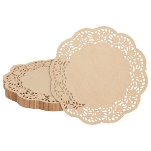 Juvale 250 Pack Kraft Lace Paper Doilies for Dinner Plates, Crafts, Disposable Place Mats, Brown, 9 Inch - 1 of 4