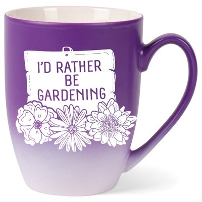 Elanze Designs I'D Rather Be Gardening Two Toned Ombre Matte Purple and White 12 ounce Ceramic Stoneware Coffee Cup Mug