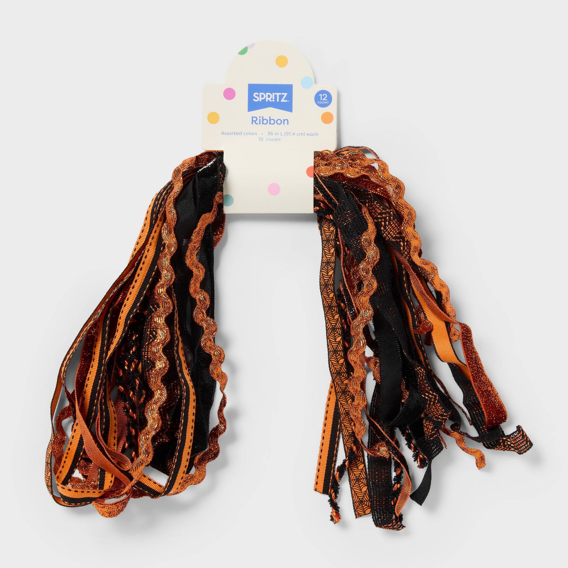 12ct 36" Halloween Mixed Ribbon Bundle Orange/Black - Spritz™