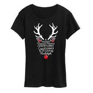 Women's - Instant Message - Silhouette Reindeer Names Short Sleeve Graphic T-Shirt - 1 of 4