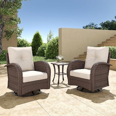 Layinsun 3 Pieces Wicker Patio Furniture Set, Luxury Outdoor Conversation Set with High Back Swivel Rocker Chairs