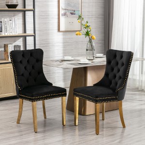 Lyngins Modern Armless Dining Chair Set of 2, High-end Tufted Solid Wood Kitchen Chair with Chrome Steel Legs, Velvet Upholstered Living Room Chair - 1 of 4