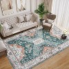 Machine Washable Vintage Area Rug - Low Pile Boho Farmhouse Distressed Floral Print Non-Slip Ultra Thin Living Room Bedroom Office Rug - 2 of 4