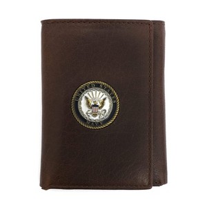 Officially Licensed "US NAVY" Medallion Genuine Leather Classic Handmade Wallet - Trifold Brown - 1 of 3