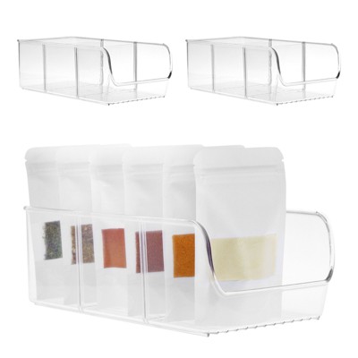 Okuna Outpost 3 Pack Tea Bag Organizer Containers, Acrylic Clear Storage Bin for Kitchen Cabinets, Seasoning Spices Packets, 11x5.5x3.5 in