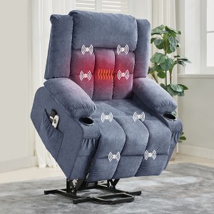 Wide Electric Power Lift Recliner Chair, Massage Sofa Chair with Heat for Elderly, Remote Control, 3 Positions, 2 Cup Holders, Side Pocket, USB Port - 1 of 4