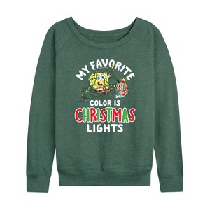 Women's - SpongeBob SquarePants - My Favorite Color Is Christmas Lights Lightweight French Terry Wide Neck Long Sleeve Shirt - 1 of 4