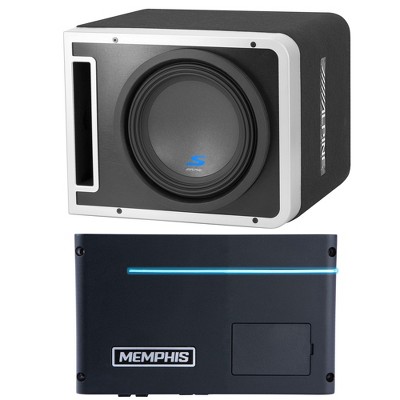 Memphis PRXA600.1 Power Reference Series Mono Subwoofer Amplifier and a Alpine S-SB10V Pre-Loaded S-Series 10-inch Subwoofer Enclosure