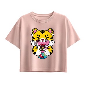 Girls' - Instant Message - Tiger Ramen Short Sleeve Boxy Graphic T-Shirt - 1 of 2