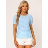 INSPIRE CHIC Women's Vintage Crew Neck Puff Sleeve Casual Plaid Gingham Blouse - 4 of 4