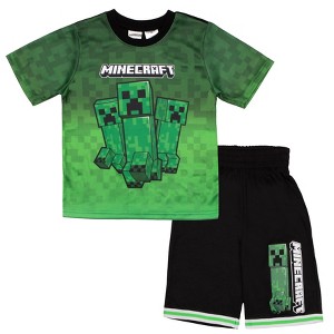 Minecraft Creeper Boys Mesh T-Shirt and Shorts 2-Piece Gamer Outfit Set - 1 of 4