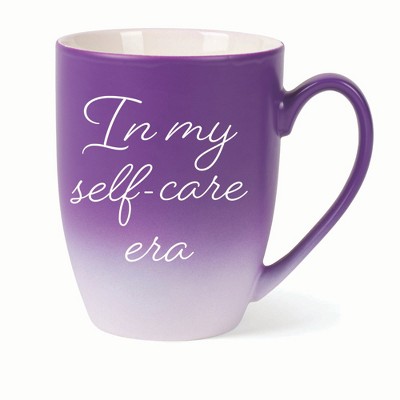 Elanze Designs In My Self-Care Era Two Toned Ombre Matte 10 ounce New Bone China Coffee Tea Cup Mug For Your Favorite Morning Brew, Purple and White