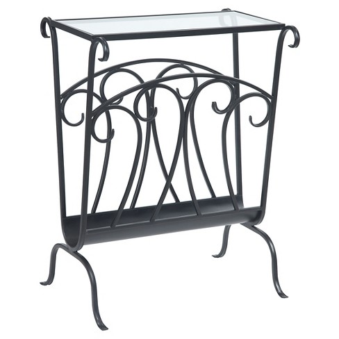 Wyoming Wrought Iron Glass Top End Table Convenience Concepts