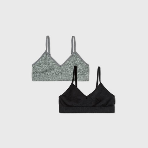 Pack of 2 Girls' Stretch Cotton Bras in Black White Basic Cotton