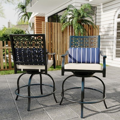 Nasitip 2-Piece Outdoor Swivel Bar Stools with Armrests & Red Cushions, 360° Patio Bar Chairs for Backyard or Porch