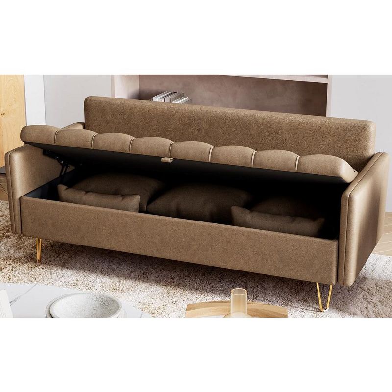 3-Seater Faux Leather Sofa with Hand-Stitched Comfort and Lift-Up Storage, Gold Metal Legs for Stylish Living Room, 5 of 7
