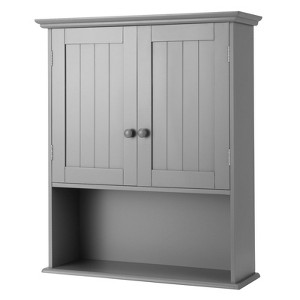 Tangkula Wall Mounted Bathroom Cabinet Medicine Cabinet Storage Organizer with 2 Doors & Adjustable Shelf Grey/White - 1 of 4