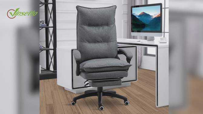 Vinsetto 360° Swivel Executive Home Office Chair Adjustable Height Linen Style Fabric Recliner with Retractable Footrest and Double Padding, Gray, 2 of 10, play video
