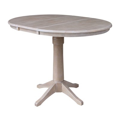 Washed Gray Taupe Solid Wood 36" Round Extendable Dining Table