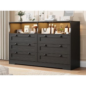 Black Dresser for Bedroom Deep Drawers, Wide Wooden Bedroom Dressers with Power Outlet and Led Light - 1 of 4
