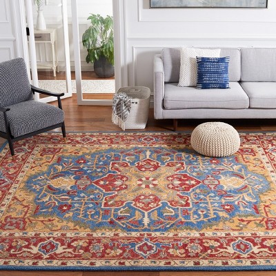Antiquity Blue and Red Hand-Tufted Wool 8' x 10' Area Rug