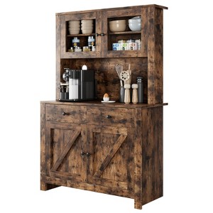 Homhougo Kitchen Pantry Cabinet with Microwave Stand, Freestanding Hutch Cabinet with Buffet Cupboard, Tall Kitchen Cabinets with Adjustable Shelves - 1 of 4