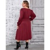 Coolmee Women Plus Size Smocked Square Neck Long Sleeve Front Split A-Line Midi Dress - 3 of 4