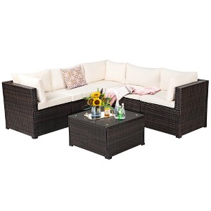 Tangkula 6PCS Rattan Patio Sectional Sofa Conversation Set Outdoor w/ Beige Cushions - 1 of 4