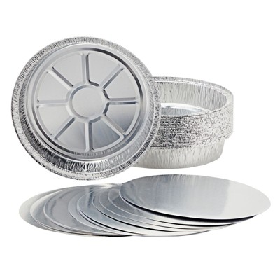 Juvale 25 Pack Round Aluminum Pan with Lids for Baking, Disposable Tin Foil Containers for Roasting, 9 Inches
