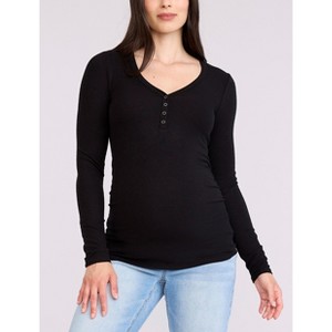 Women's V-Neck Side-Ruched Long Sleeve Henley Tee | Motherhood Maternity - 1 of 4