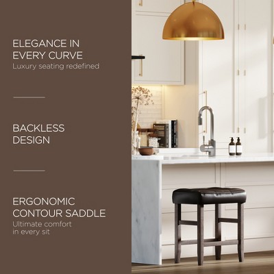 Harper Set of 4 Backless Brown Leather and Oak Wood Stools