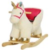 Qaba Kids Rocking Horse, Ride on Unicorn with Realistic Sounds, Safety Belt & Wooden Base, Plush Rocking Horse for Toddlers 18-36 Months, Cream White - 4 of 4