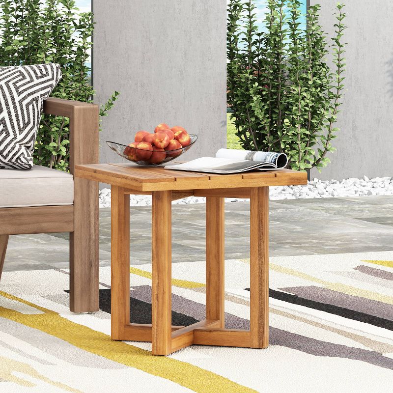 Hamel Outdoor Acacia Wood Square Side Table Teak - Christopher Knight Home, 4 of 9