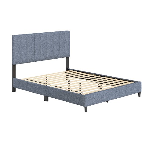 Full Malik Mid-century Vertical Channel Linen Upholstered Platform Bed ...