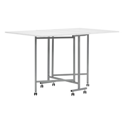 Sew Ready Mobile Folding Craft and Cutting Standing Table Silver/White: Portable, Locking Wheels, Durable MDF & Steel