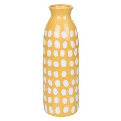 Transpac Ceramic Yellow Vase w/White Dots Home Decorations Spring