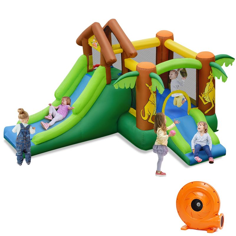 Costway Inflatable Jungle Bounce House Kids Dual Slide Jumping Castle Bouncer, 1 of 11