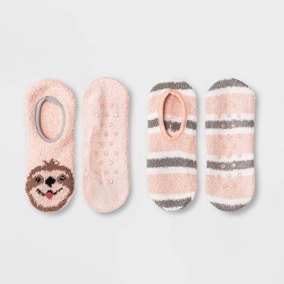 Women's Sloth 2pk Cozy Pull-On Liner Socks - Peach 4-10