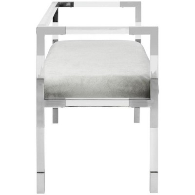 Anastasia Gray Upholstered Acrylic Bench with Brass Accents