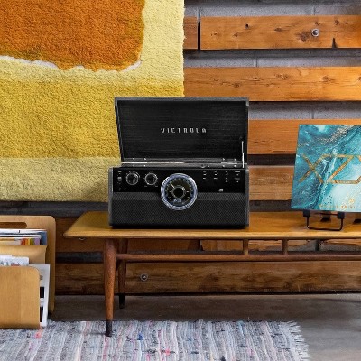 Gray Mid Century Modern Bluetooth Record Player with AM/FM Radio