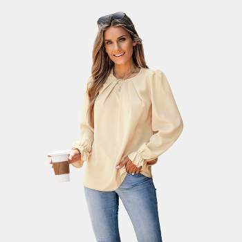 Women's Neutral Pleated Trumpet Sleeve Top - Cupshe
