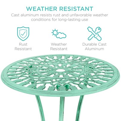 Teal Cast Aluminum Outdoor Bistro Set with Floral Design