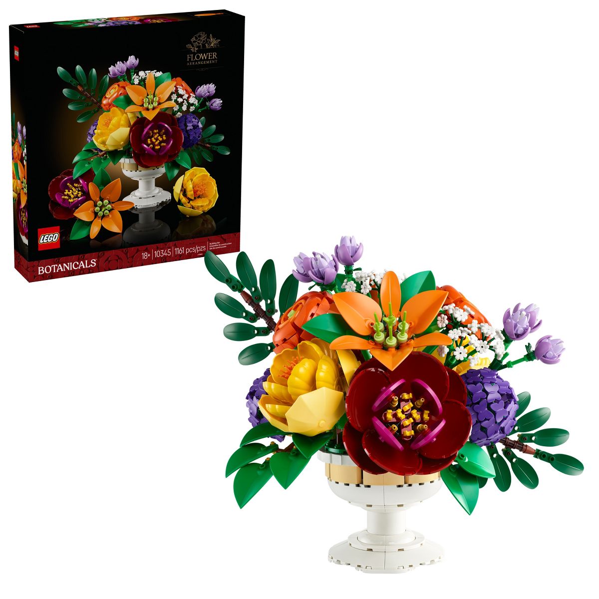 LEGO Botanicals Flower Arrangement 10345, 1,161-Piece Adult Building Set with 14 Flowers and Pedestal Vase