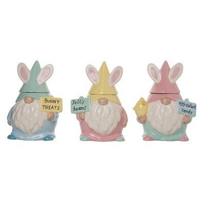 Transpac Ceramic Easter Gnome Mini Candy Jar Set of 3 Spring Home Decorations