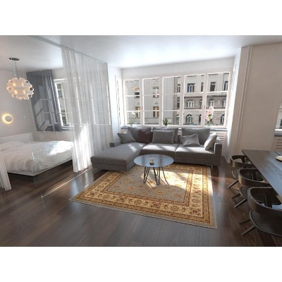 Elegant Floral Light Blue Synthetic Square Rug, 6' x 6'