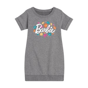 Girls' - Barbie - Leaves Swirling Graphic Short Sleeve Fleece Dress - 1 of 3