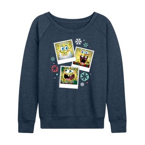 Women's - SpongeBob SquarePants - Christmas Photo Collage Lightweight French Terry Wide Neck Long Sleeve Shirt - 1 of 4