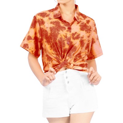 LA LEELA Women's Summer Casual Beach Collared Blouses Short Sleeve Button Up Dress Tee Shirts Hawaiian Tops for Women