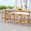 Tangkula Outdoor Acacia Wood Bar Stools Set of 4 w/ PE Rattan Seats & Backrests - 2 of 4